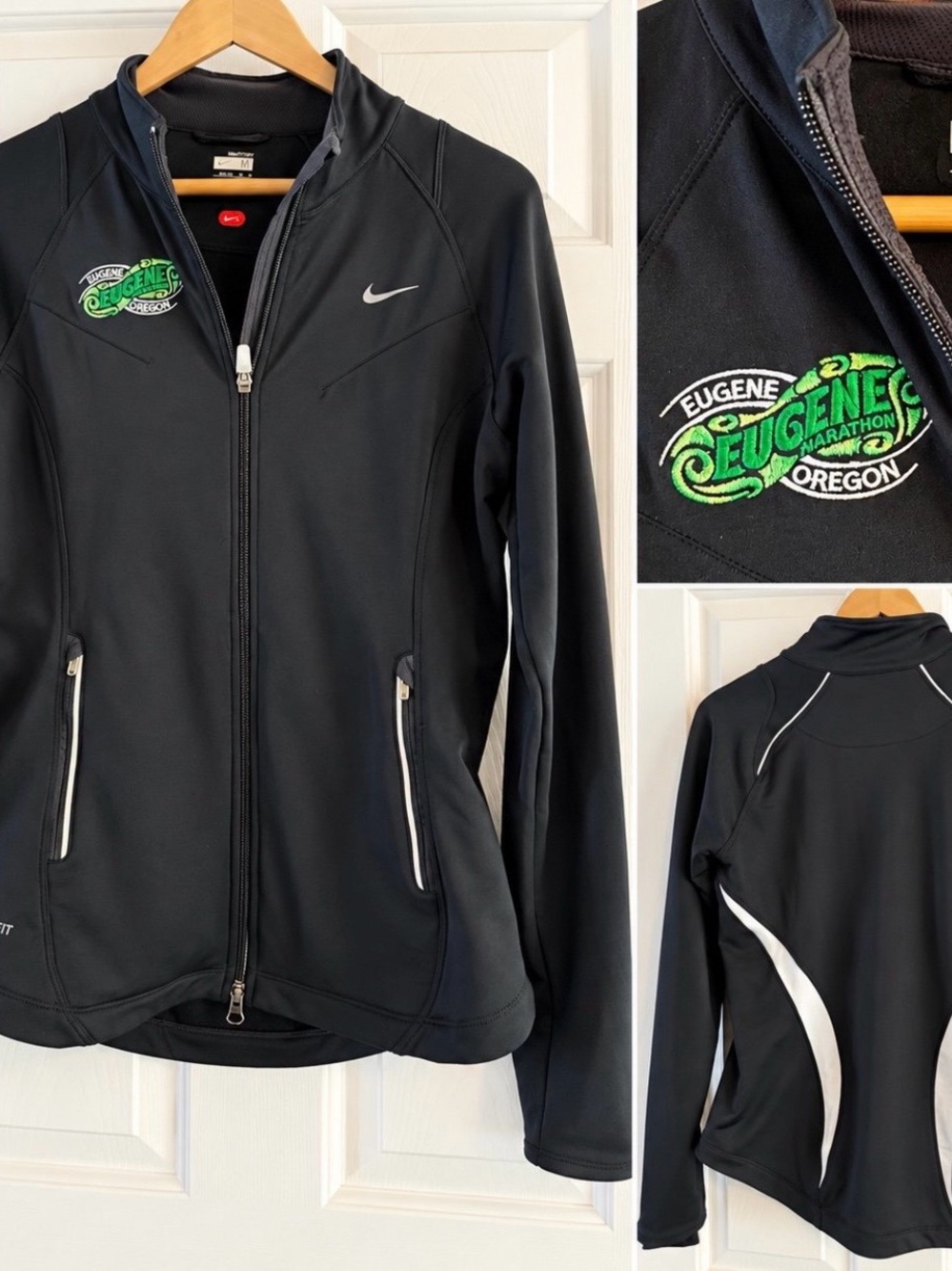 Nike FitDry Eugene Marathon Oregon Full Zip Running Jacket Women’s M Black